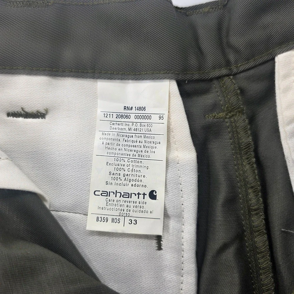 Carhartt Mens B359 MOS Size 33 Moss Green Basic Work Shorts Cotton 10.5 Inseam